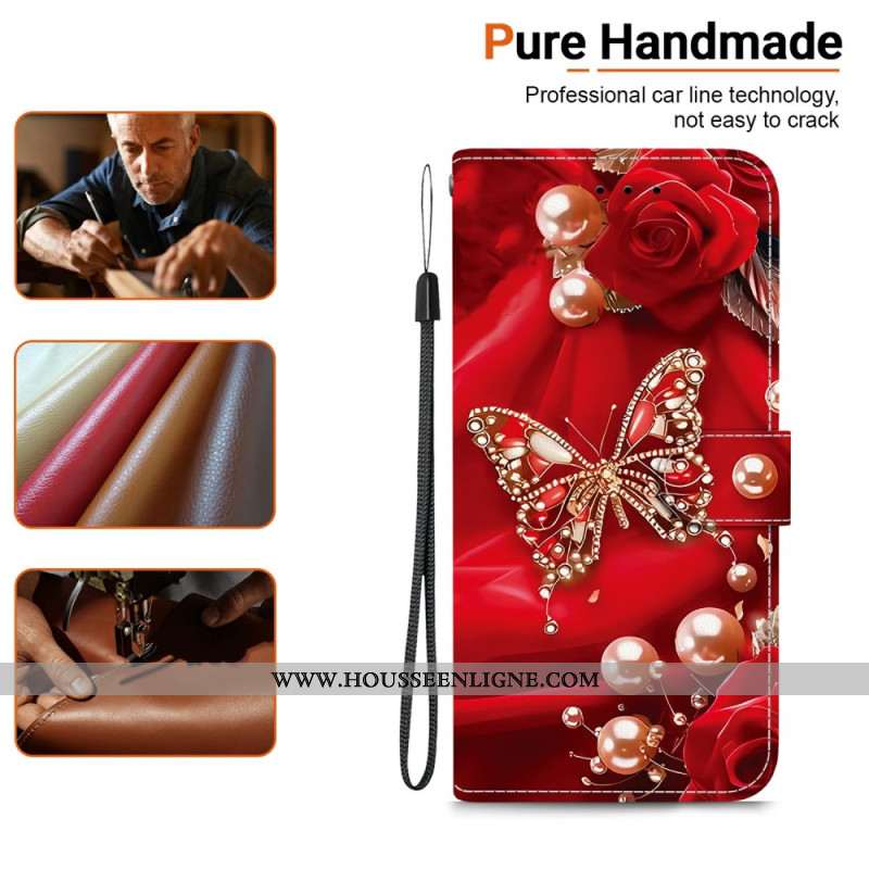 Housse Xiaomi Redmi Note 15 Pro Plus 5G / Poco M8 Pro 5G Papillon Nacré Rouge