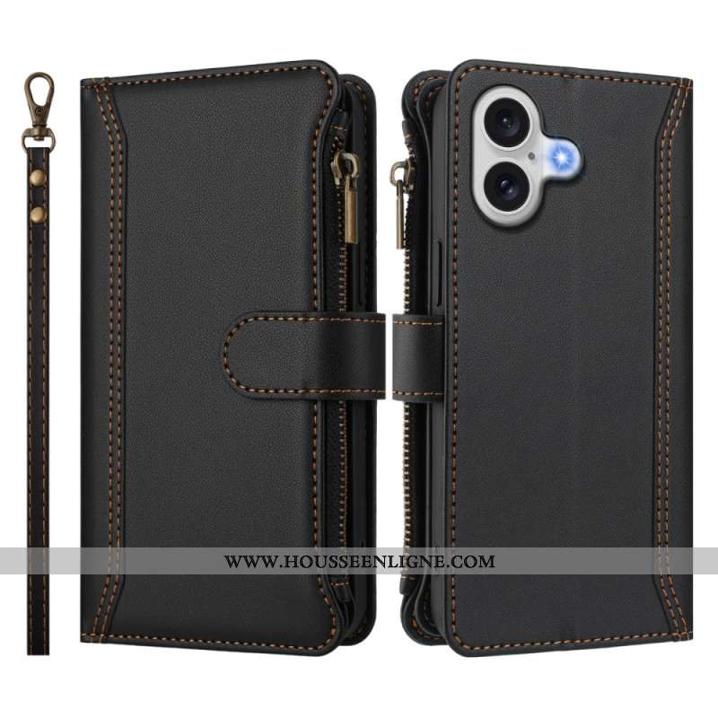 Housse iPhone 17 Portefeuille 9 Porte-Cartes et Lanière