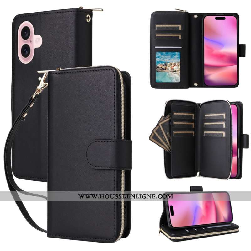 Housse iPhone 17 Portefeuille 9 Porte-Cartes et Lanière