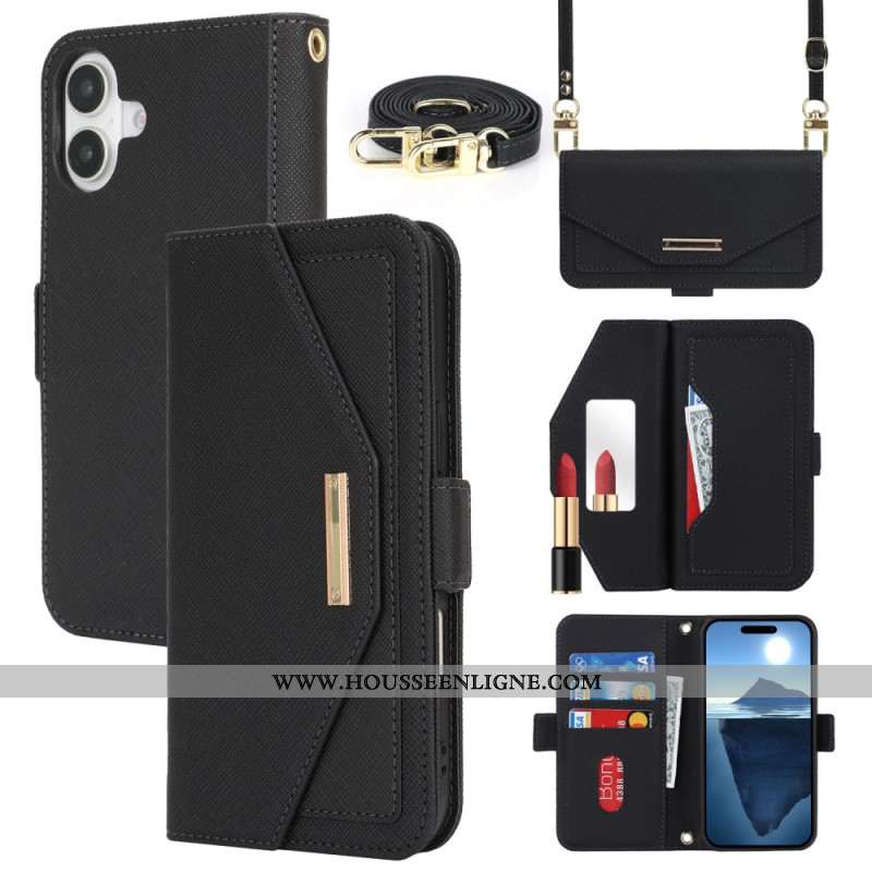 Housse iPhone 17 Portefeuille avec Bandoulière et Miroir