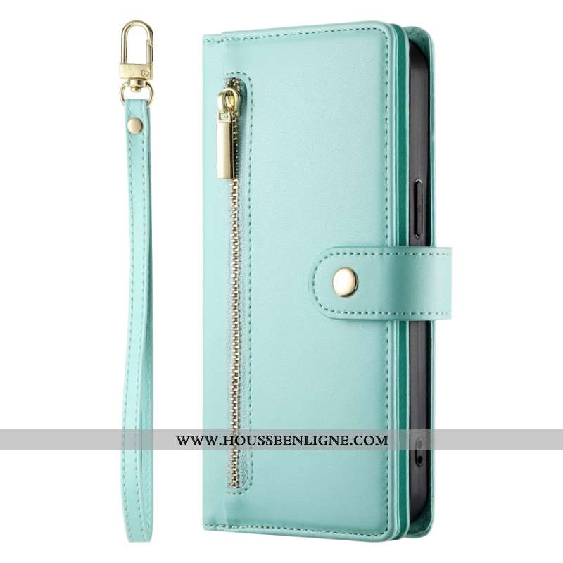 Housse iPhone 17 Portefeuille avec Pochette Zippée et Sangles