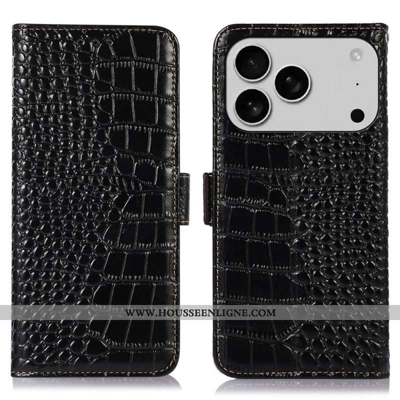 Housse iPhone 17 Pro Cuir Texture Crocodile