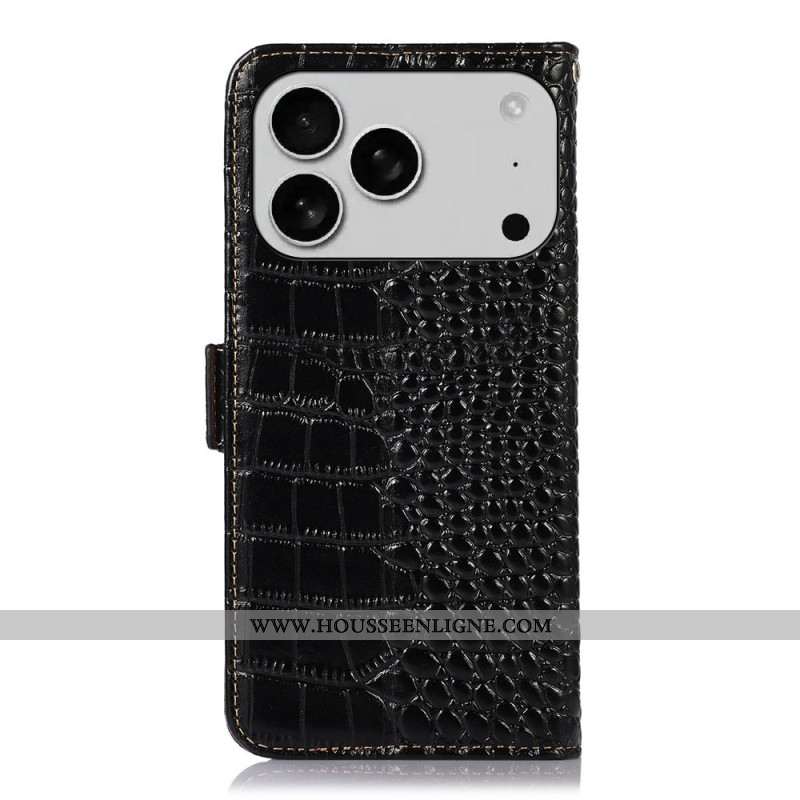 Housse iPhone 17 Pro Cuir Texture Crocodile
