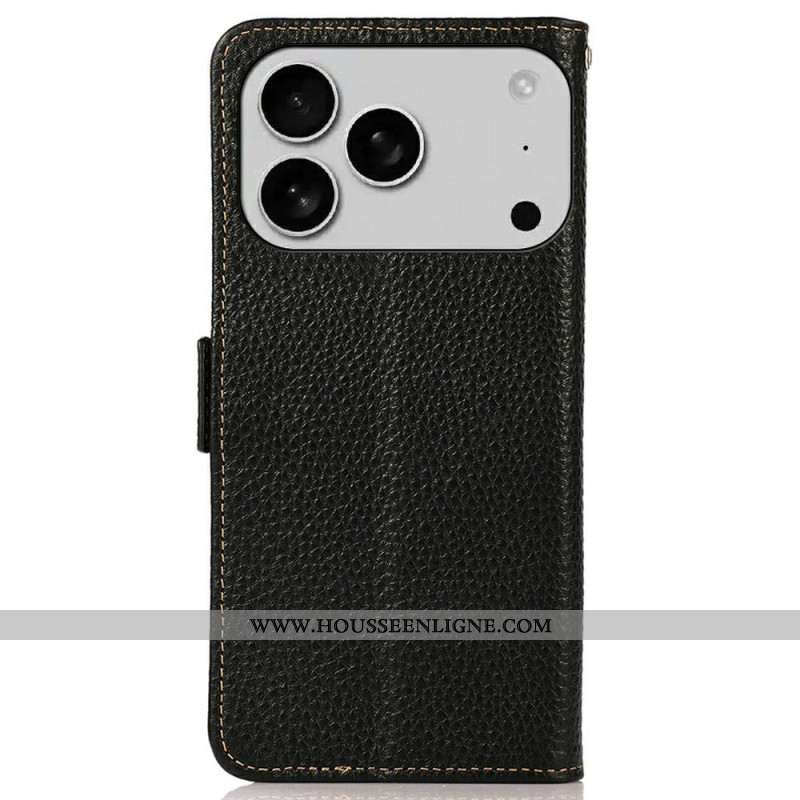 Housse iPhone 17 Pro Cuir Texturé Protection RFID KHAZNEH