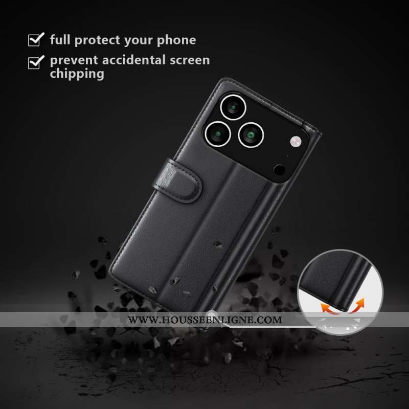 Housse iPhone 17 Pro Max Portefeuille Cuir Véritable