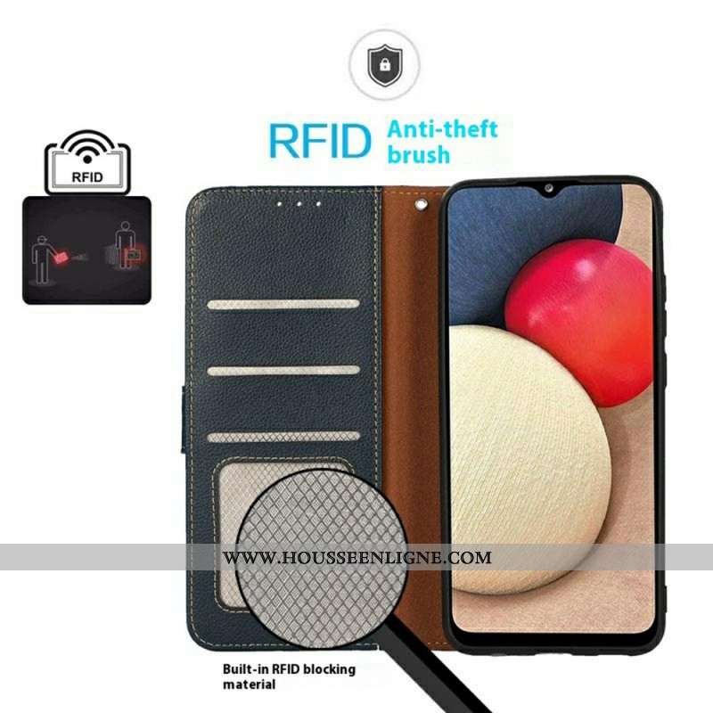 Housse iPhone 17 Pro Max Portefeuille RFID Bicolore KHAZNEH