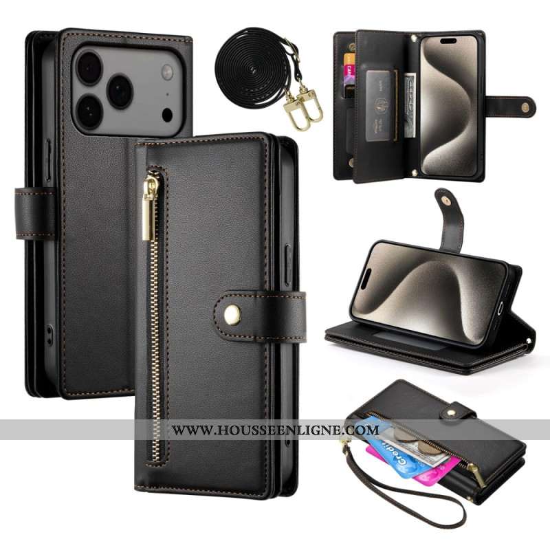 Housse iPhone 17 Pro Max Portefeuille avec Poche Zippée