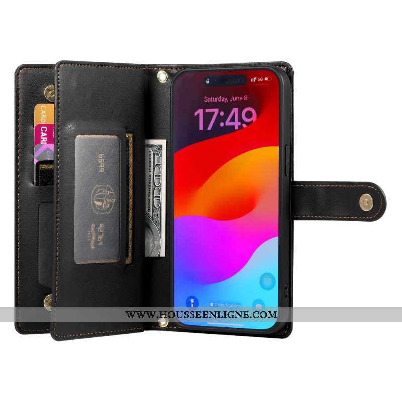 Housse iPhone 17 Pro Max Portefeuille avec Poche Zippée