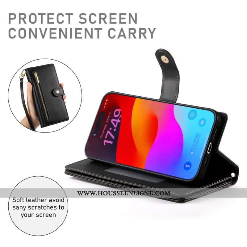 Housse iPhone 17 Pro Max Portefeuille avec Poche Zippée