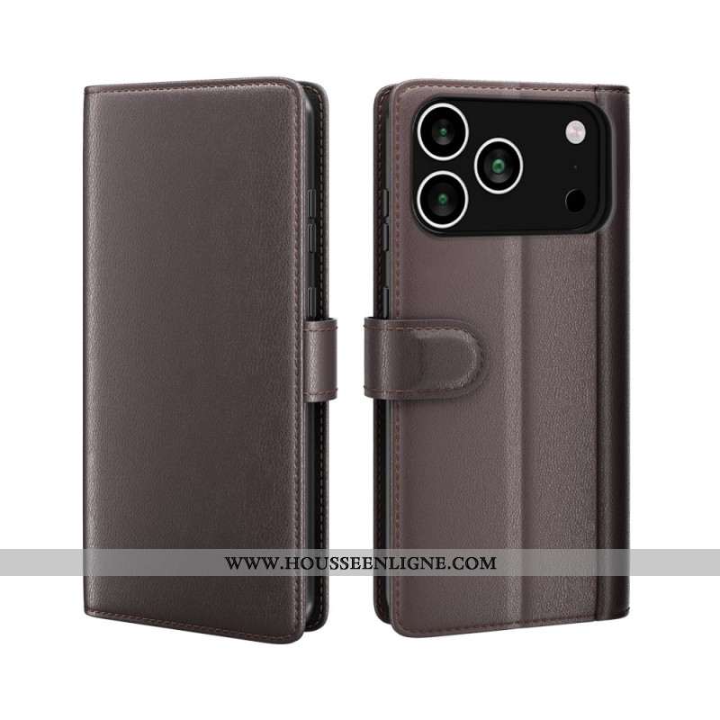 Housse iPhone 17 Pro Portefeuille Cuir Véritable