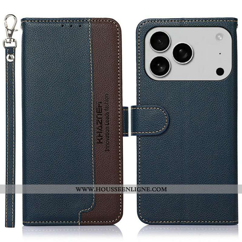 Housse iPhone 17 Pro Portefeuille RFID Bicolore KHAZNEH