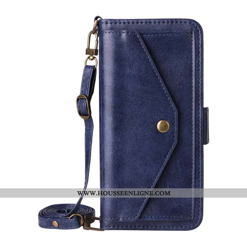 Housse iPhone 17 Pro Portefeuille Rétro avec Bandoulière