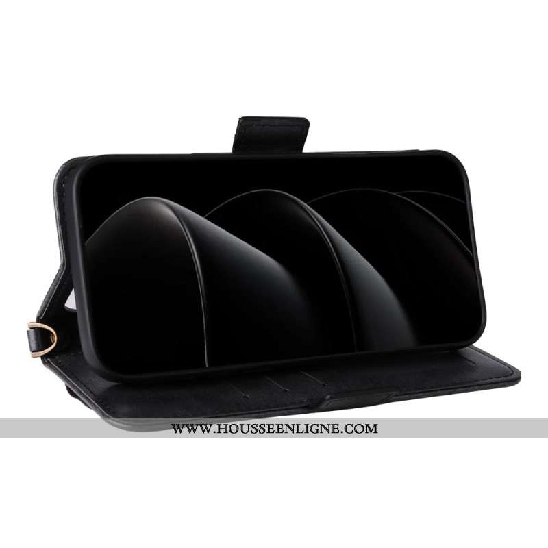 Housse iPhone 17 Pro Portefeuille Rétro avec Bandoulière