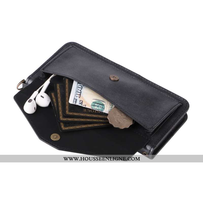 Housse iPhone 17 Pro Portefeuille Rétro avec Bandoulière