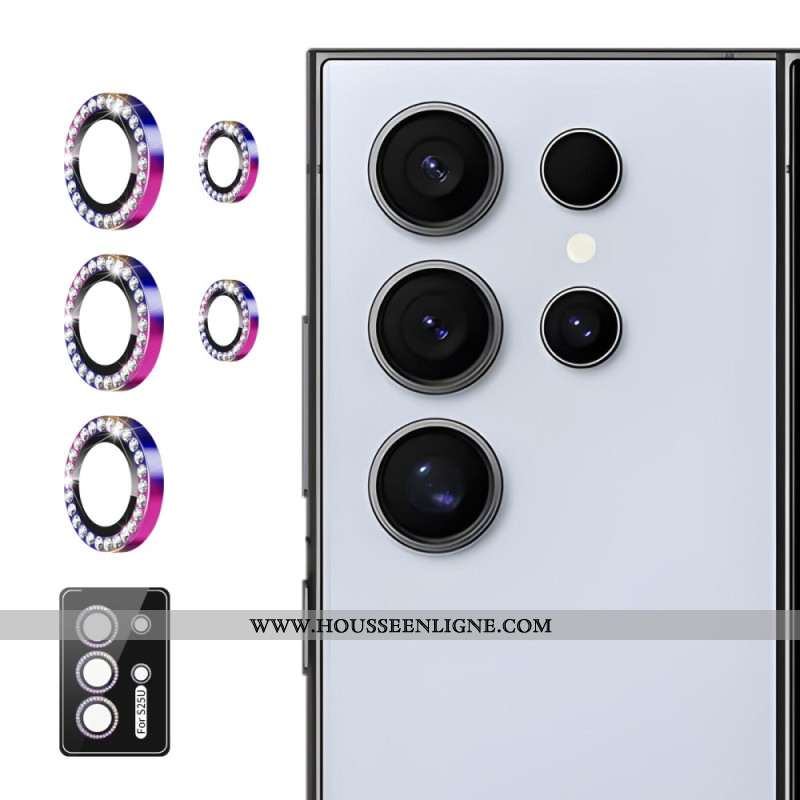 Lentilles de Protection Caméra pour Samsung Galaxy S25 Ultra 5G Anneaux Alliage et Strass