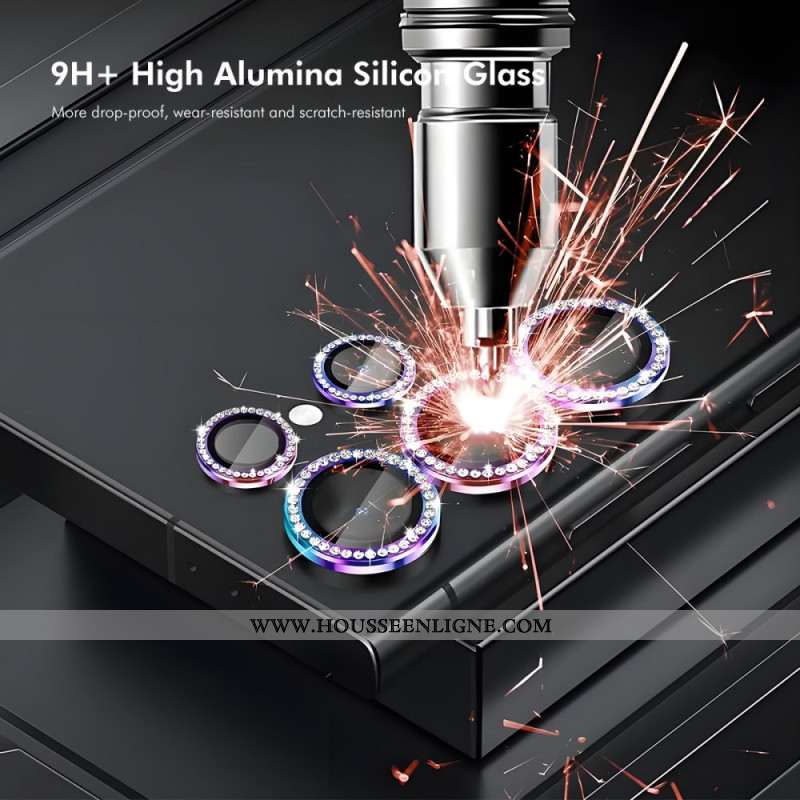 Lentilles de Protection Caméra pour Samsung Galaxy S25 Ultra 5G Anneaux Alliage et Strass