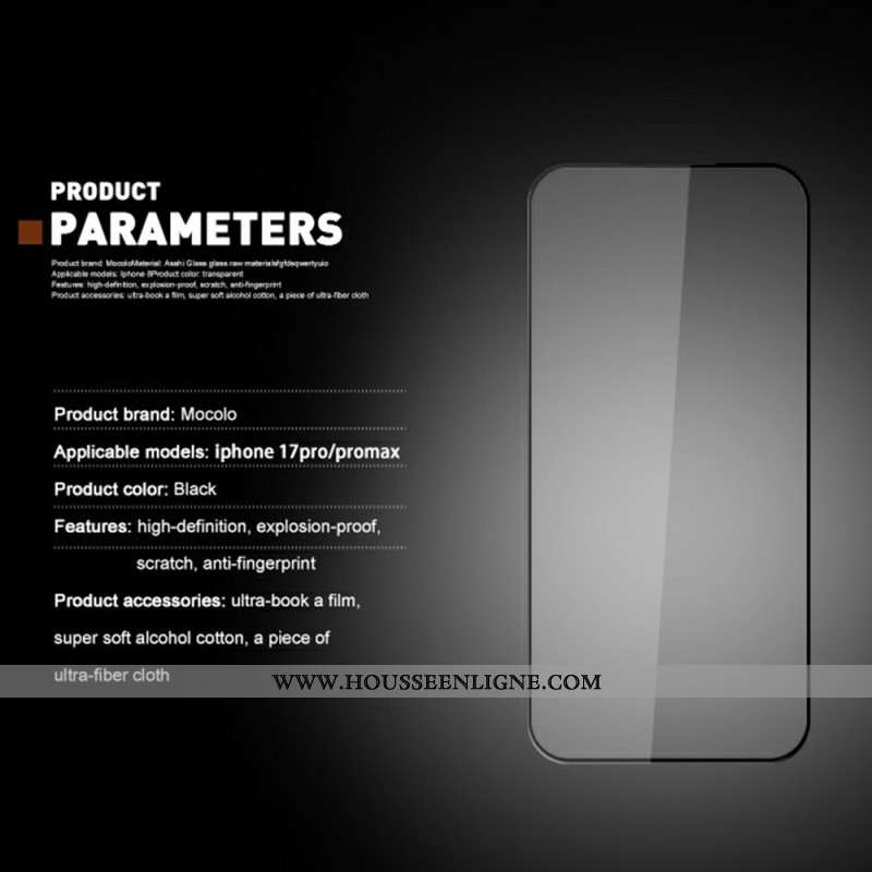 Protection en Verre Trempé Intégrale pour Écran iPhone 17 Pro Max