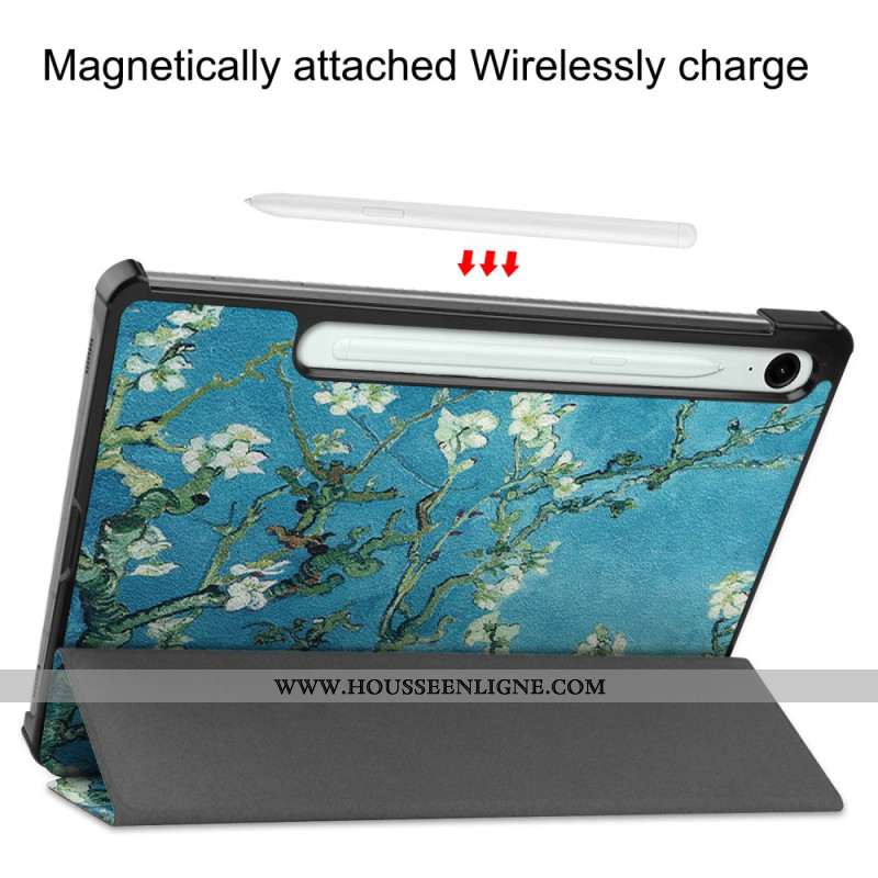 Smart Case Samsung Galaxy Tab S10 Lite Renforcée Porte-Stylet Branches Fleuries