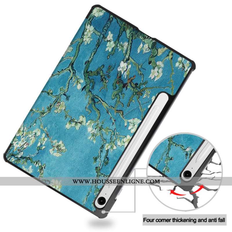 Smart Case Samsung Galaxy Tab S10 Lite Renforcée Porte-Stylet Branches Fleuries