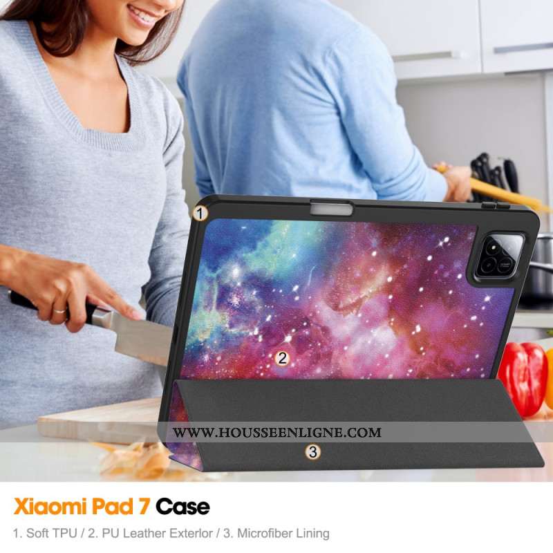 Smart Case Xiaomi Pad 7 / Pad 7 Pro Porte-Sylet Motif Galaxie