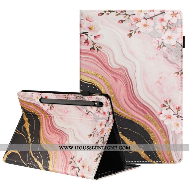 Étui Samsung Galaxy Tab S10 FE / S9 / S9 FE Motif Floral Marbre