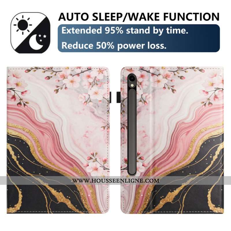 Étui Samsung Galaxy Tab S10 FE / S9 / S9 FE Motif Floral Marbre