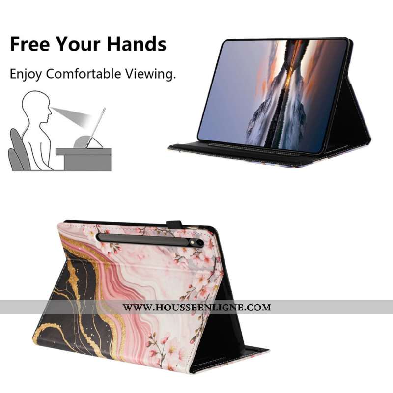 Étui Samsung Galaxy Tab S10 FE / S9 / S9 FE Motif Floral Marbre