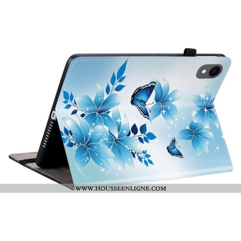 Étui Samsung Galaxy Tab S11 Papillons et Fleurs Bleus
