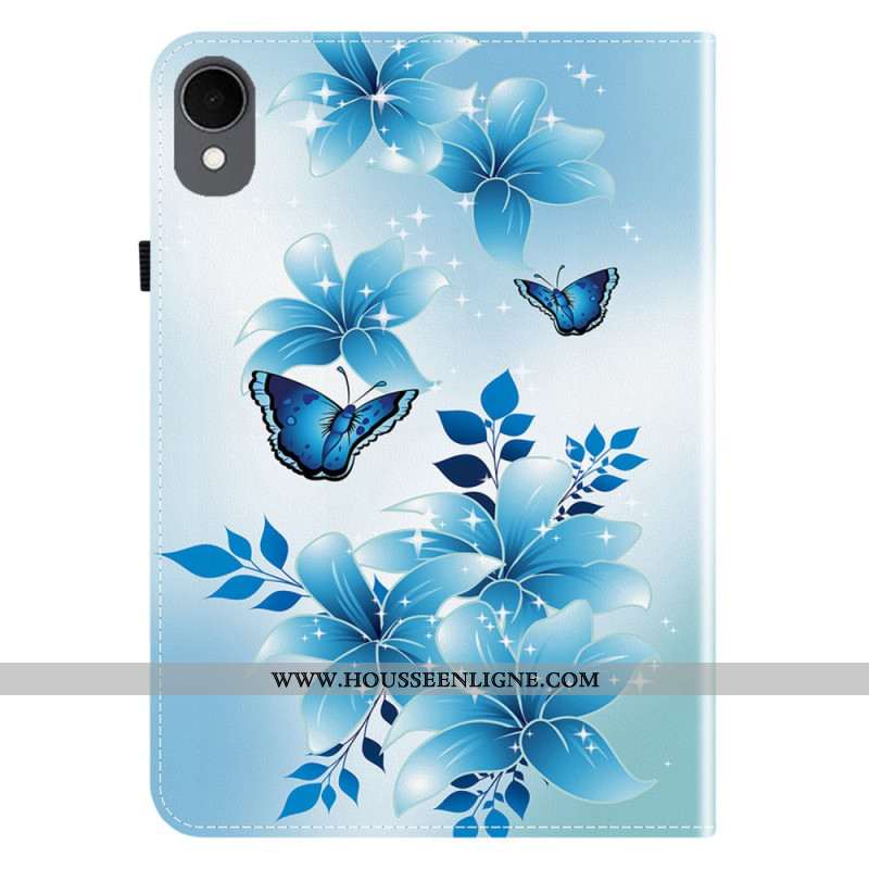 Étui Samsung Galaxy Tab S11 Papillons et Fleurs Bleus