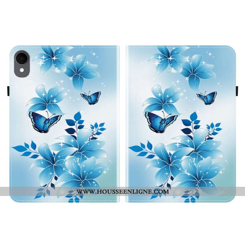 Étui Samsung Galaxy Tab S11 Papillons et Fleurs Bleus