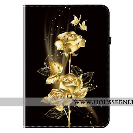 Étui Samsung Galaxy Tab S11 Papillons et Roses Dorés