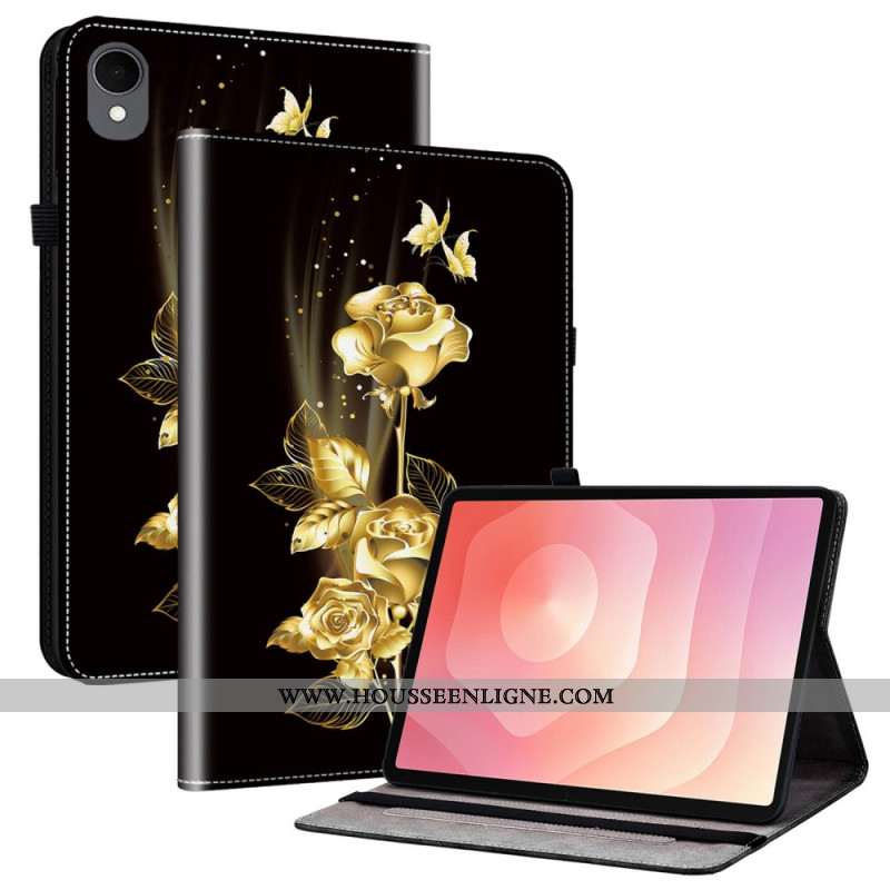 Étui Samsung Galaxy Tab S11 Papillons et Roses Dorés