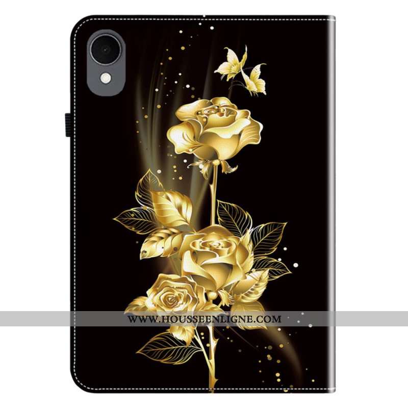 Étui Samsung Galaxy Tab S11 Papillons et Roses Dorés