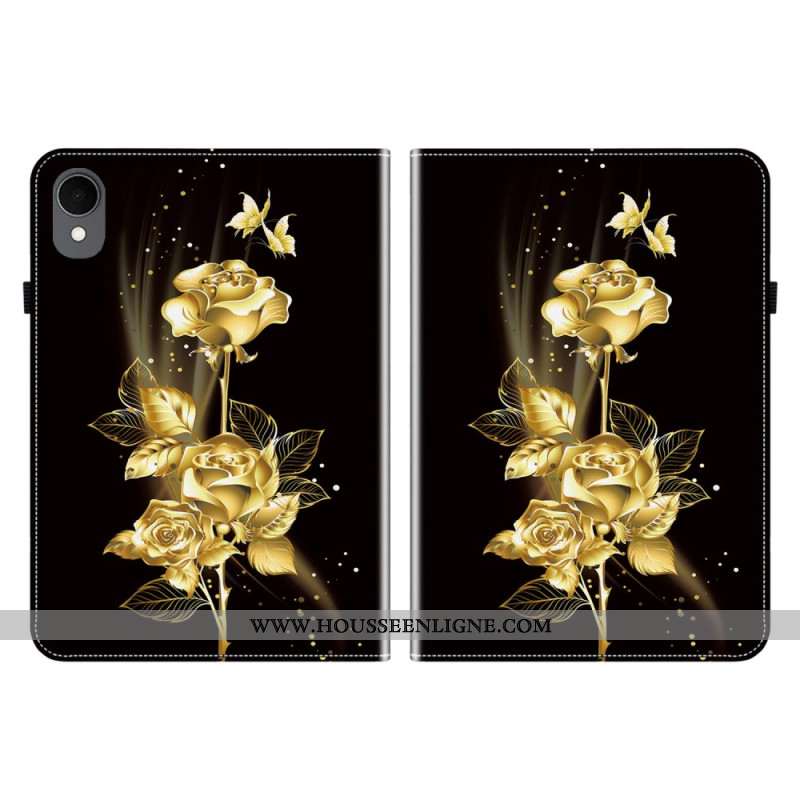 Étui Samsung Galaxy Tab S11 Papillons et Roses Dorés