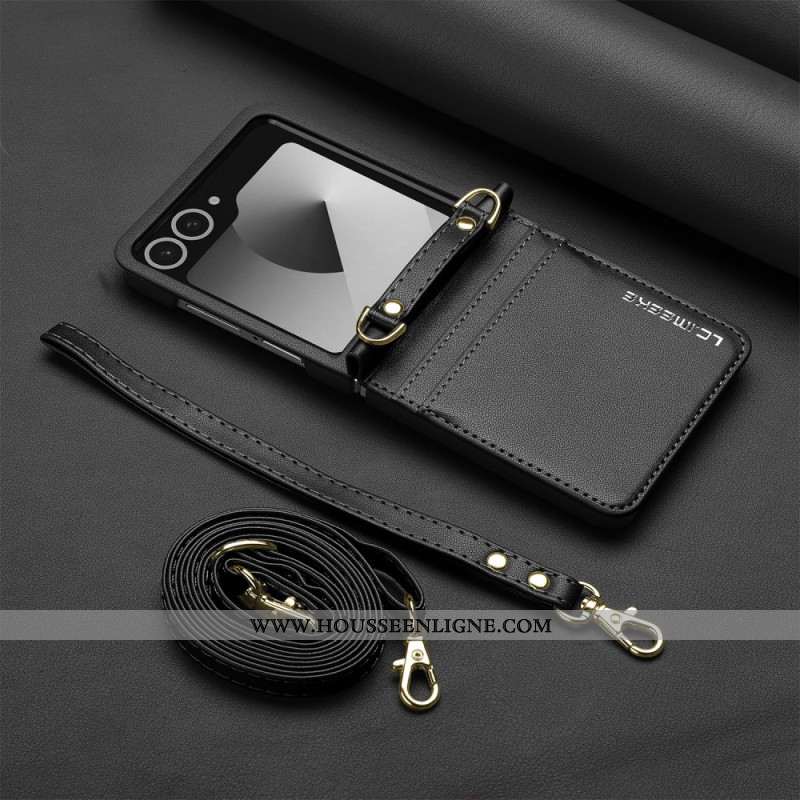 Étui Samsung Galaxy Z Flip 7 5G Style Cuir Porte-Cartes et Bandoulière