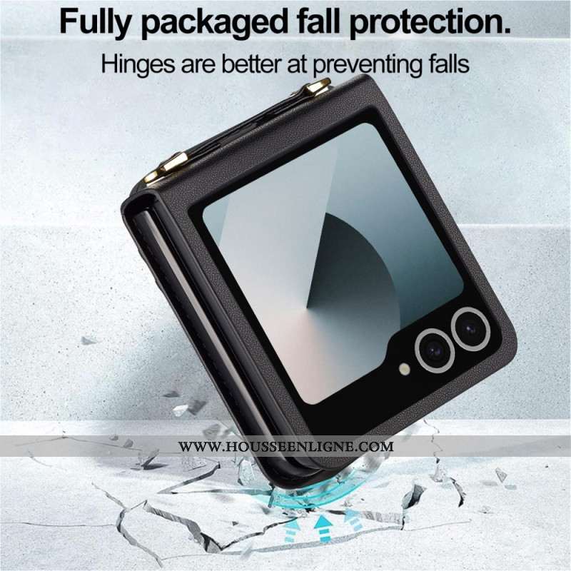 Étui Samsung Galaxy Z Flip 7 5G Style Cuir Porte-Cartes et Bandoulière