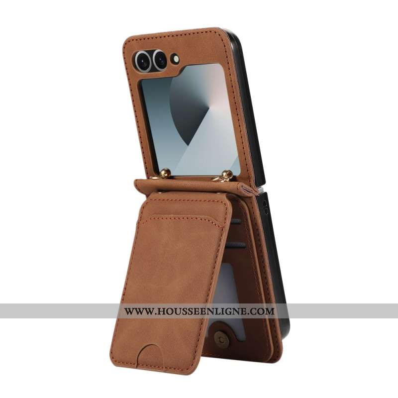 Étui Samsung Galaxy Z Flip 7 Effet Cuir Porte-Cartes et Bandoulière