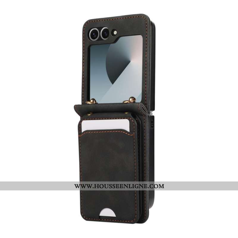 Étui Samsung Galaxy Z Flip 7 Effet Cuir Porte-Cartes et Bandoulière
