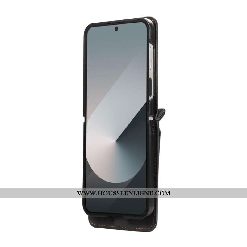 Étui Samsung Galaxy Z Flip 7 Effet Cuir Porte-Cartes et Bandoulière