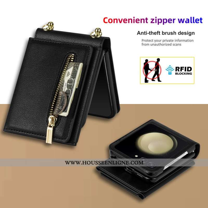 Étui Samsung Galaxy Z Flip 7 Portefeuille RFID et Bandoulière