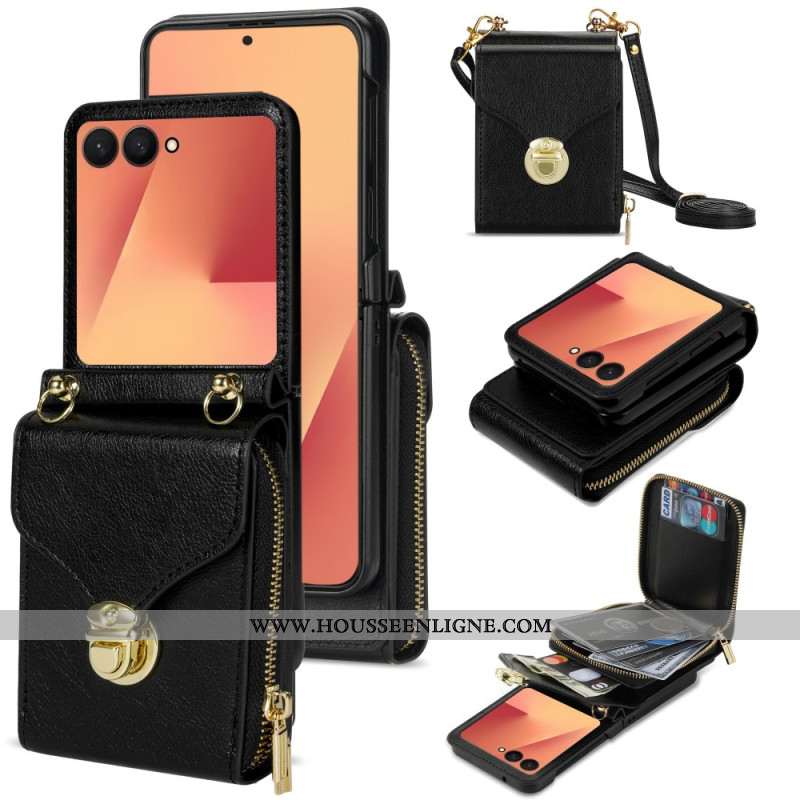 Étui Samsung Galaxy Z Flip 7 Portefeuille à Fermeture Éclair et Bandoulière