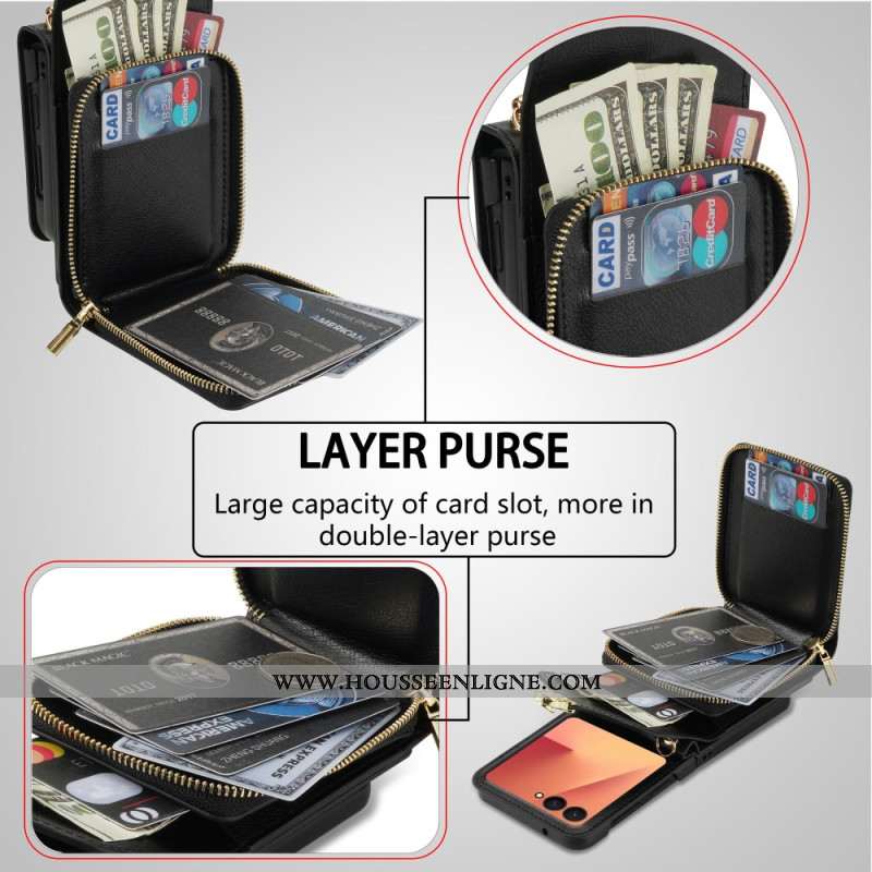 Étui Samsung Galaxy Z Flip 7 Portefeuille à Fermeture Éclair et Bandoulière