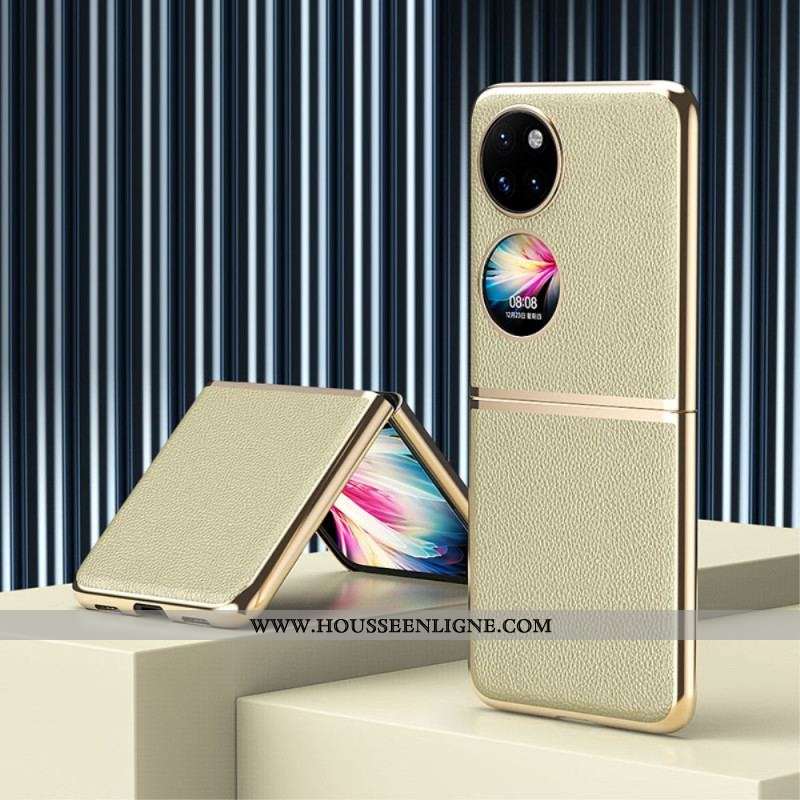 Coque Huawei P50 Pocket Simili Cuir Rebords Style Métal