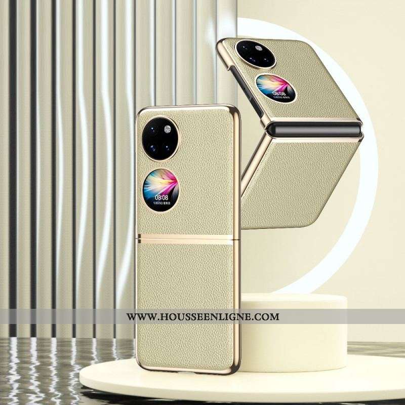 Coque Huawei P50 Pocket Simili Cuir Rebords Style Métal
