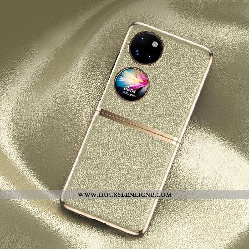 Coque Huawei P50 Pocket Simili Cuir Rebords Style Métal
