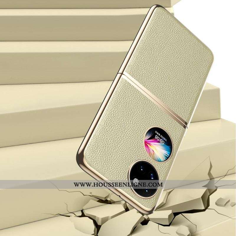 Coque Huawei P50 Pocket Simili Cuir Rebords Style Métal