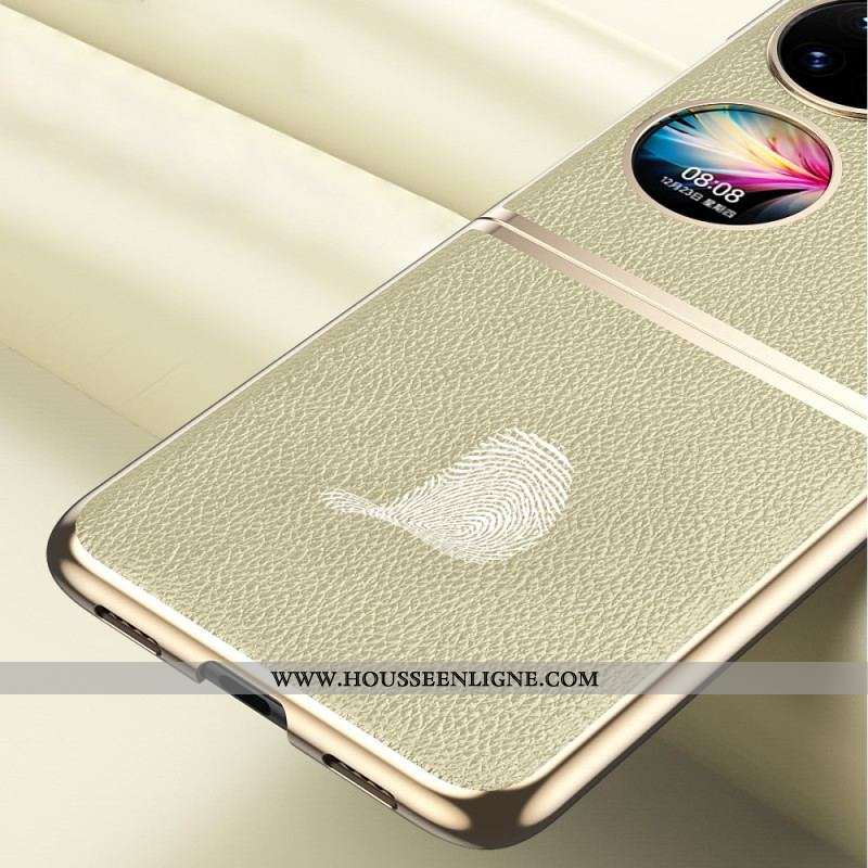 Coque Huawei P50 Pocket Simili Cuir Rebords Style Métal