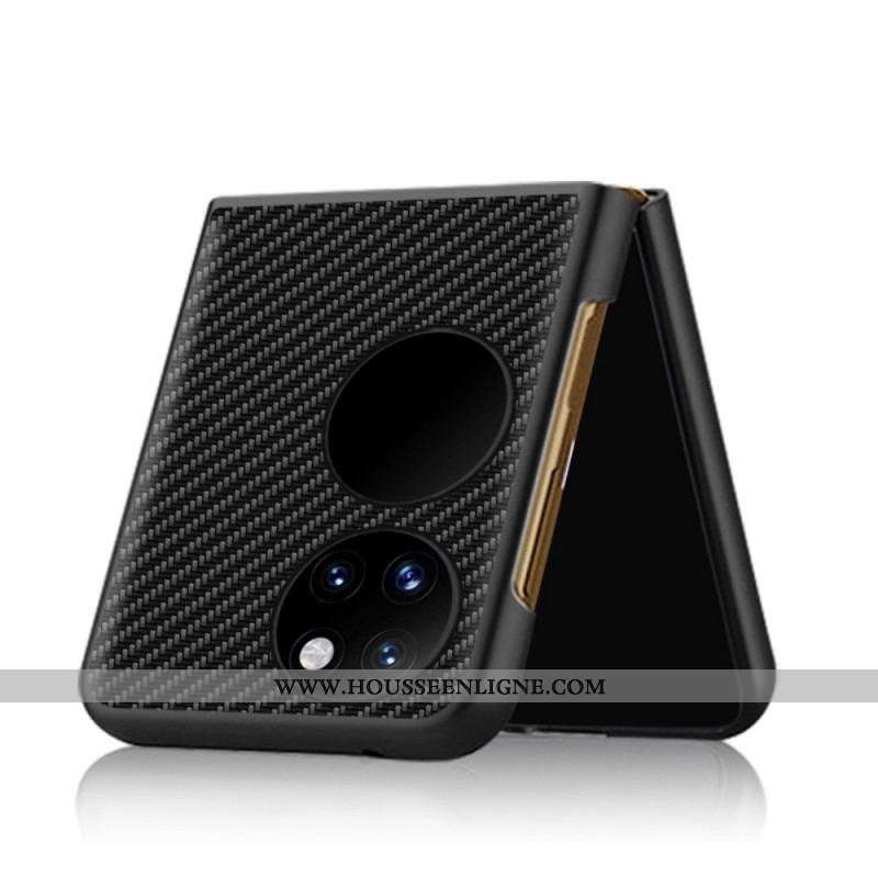 Coque Huawei P50 Pocket Véritable Cuir et Fibre Carbone