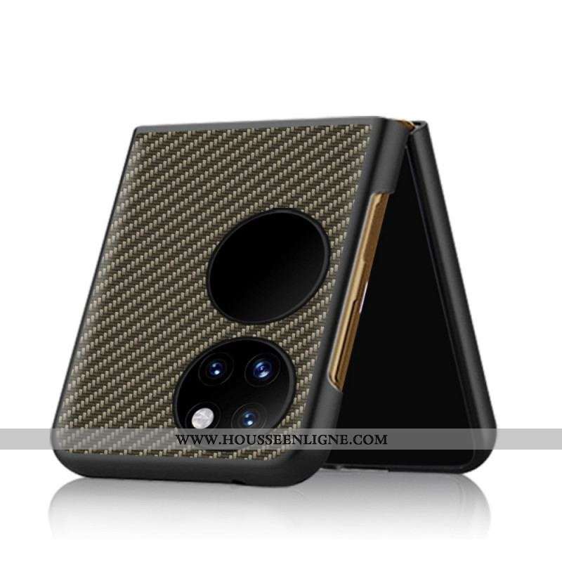 Coque Huawei P50 Pocket Véritable Cuir et Fibre Carbone