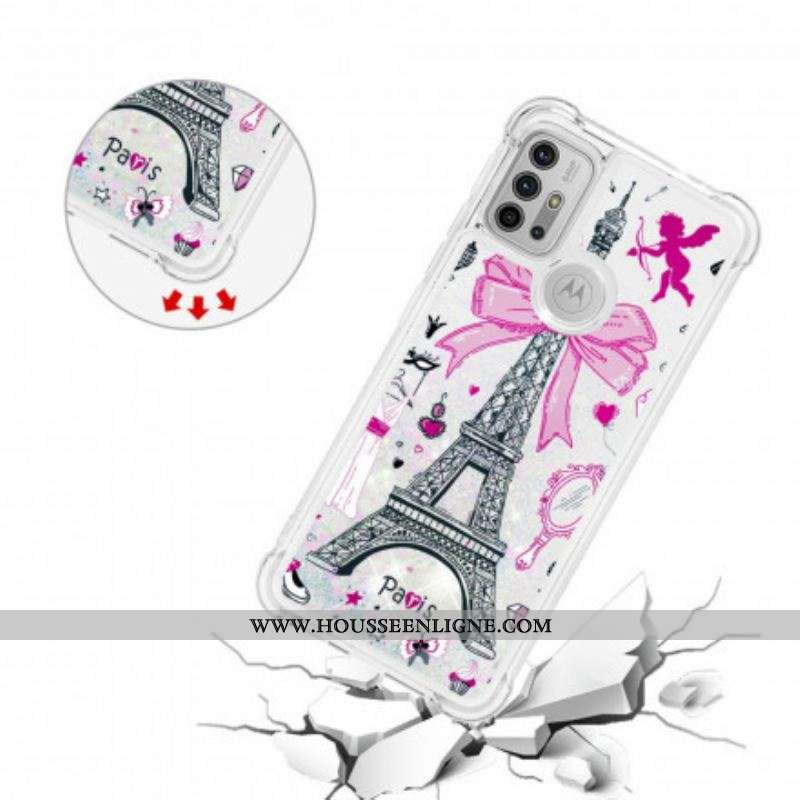 Coque Moto G30 / Moto G10 La Tour Eiffel Paillettes